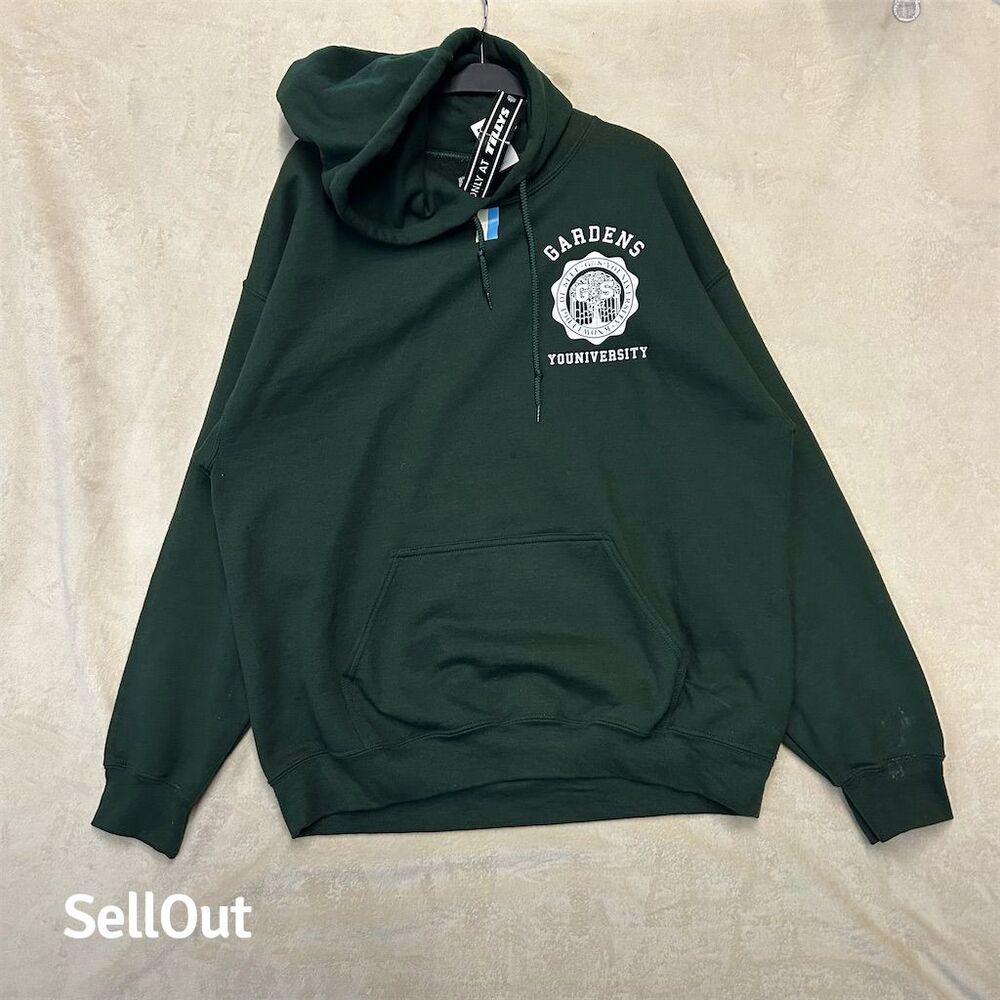 Gardens Youniversity Unisex Hoodie L Green Graphic Pullover Kangaroo Pocket